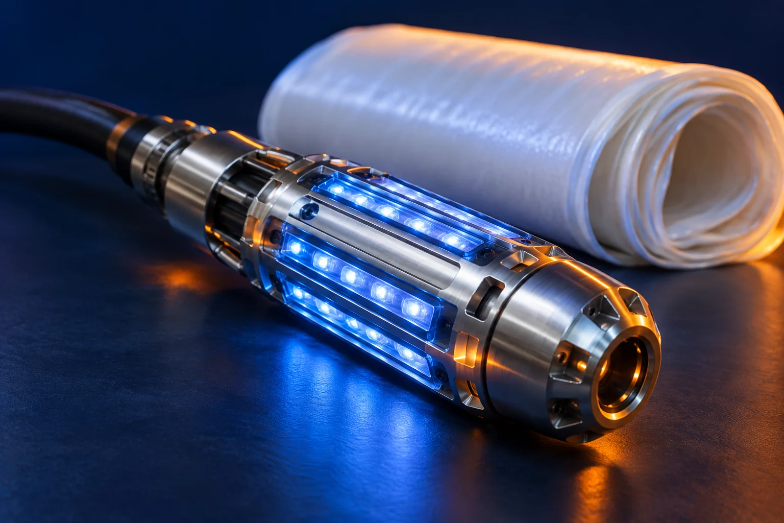 LED curing equipment and liner sleeve on a workbench
